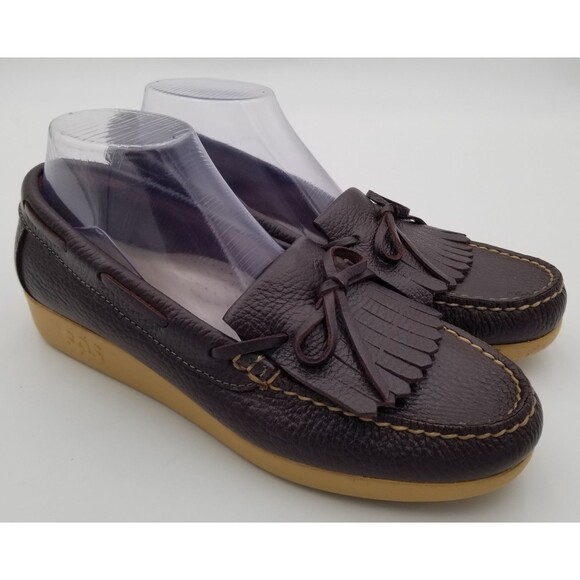 SAS Shoes - SAS‎ Kiltie 40 Moccasin Loafer Soft Pebbled Leather Slip-on Wine Women's 9M NWOB